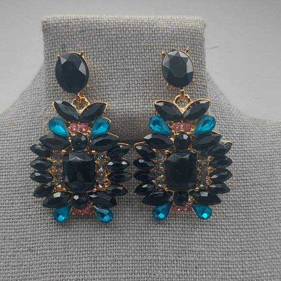 Black and Gem Earrings - Picture 1 of 3